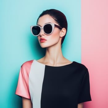 Stylish model in sunglasses vibrant backdrop photo