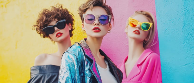 Models display vibrant sunglasses styles photo