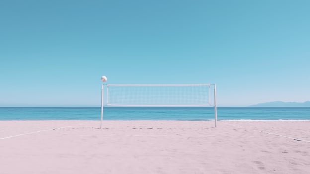 A deserted beach volleyball court along the shore photo