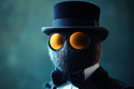 Stylish insect in top hat and round glasses photo