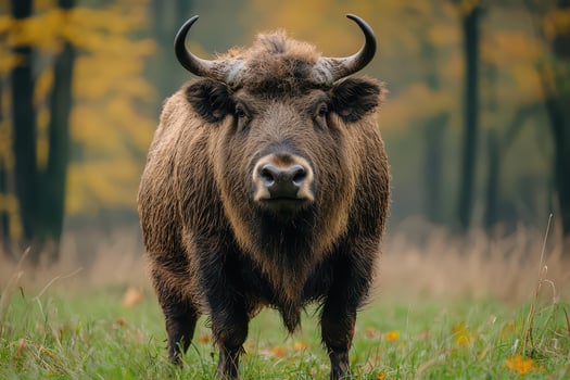 Bison in a meadow on autumn afternoon photo