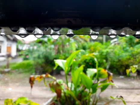Raindrops on Black Iron Fence Facing Home Garden photo