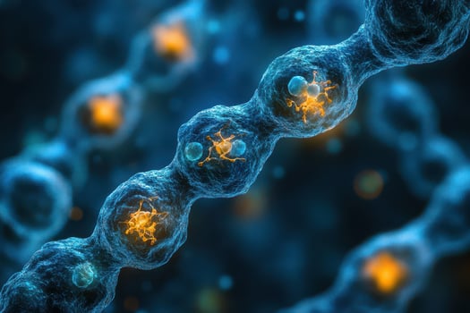 Micro view of glowing interconnected cells photo