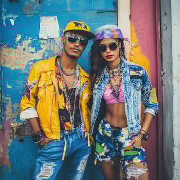 Vibrant urban fashion in a colorful backdrop photo