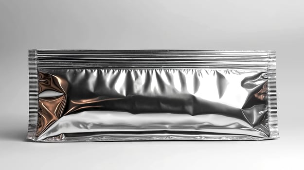 Silver aluminum bag packaging on white background photo