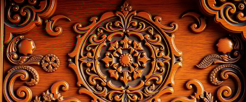 close up of a wood carving on a door photo