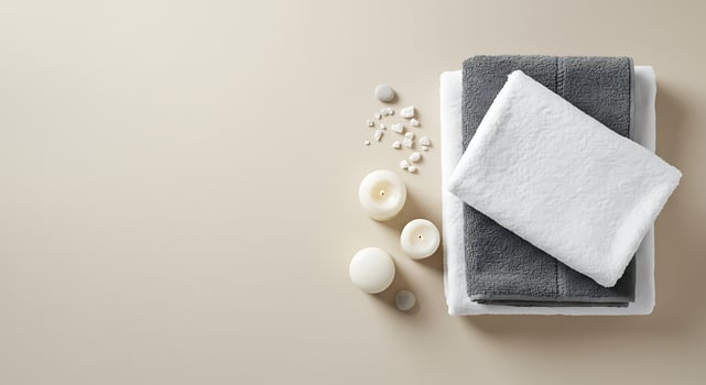 Serene Spa Day. Luxurious Towels, Candles, and Stones photo