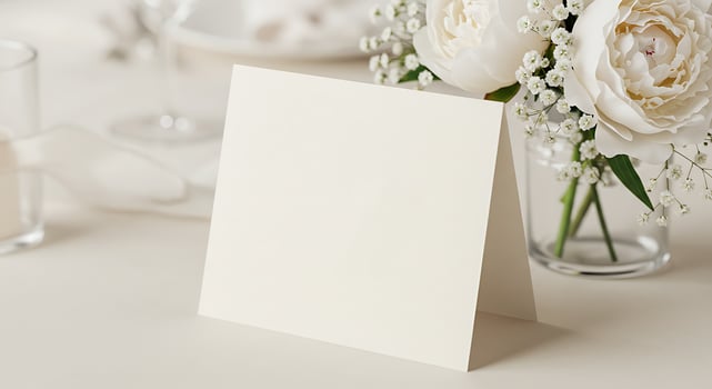 Elegant White Blank Card Mockup with Peonies photo