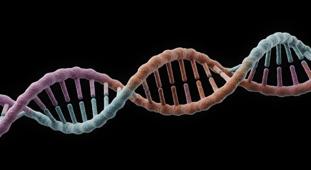 Intricate 3D Rendering of a DNA Double Helix Structure on Black Backdrop photo