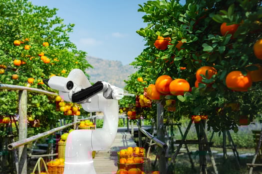 Agricultural a industry with artificial intelligence robots concept photo