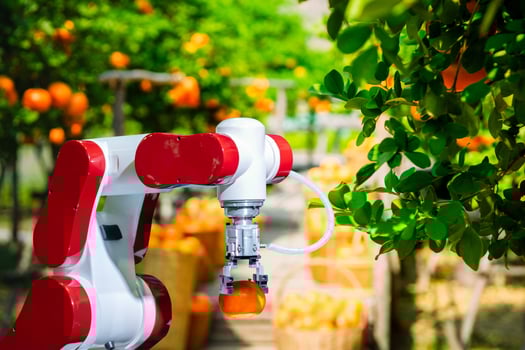 Agricultural industry with artificial a intelligence robots concept photo