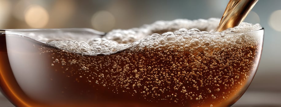 A glass of soda being poured into a glass photo