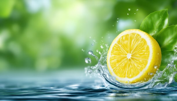 Lemon slice splashes into clear water pool nature scene refreshing environment vibrant viewpoint photo