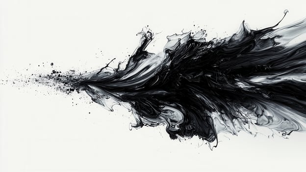Abstract black and white design creating ink flowing and with with white paint, mixing a dynamic and artistic visual photo