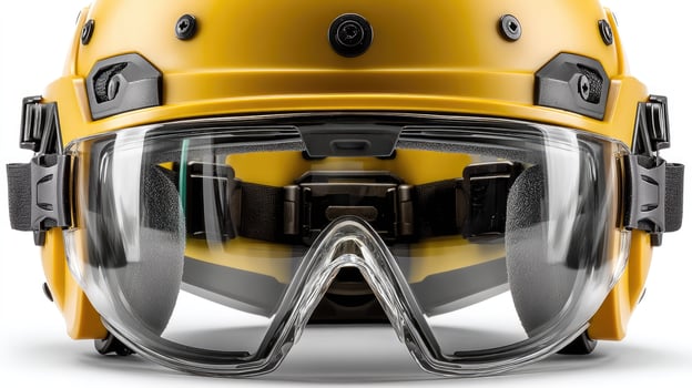 A yellow helmet with clear goggles on it photo