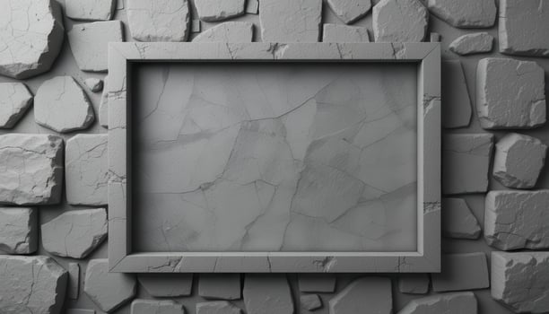Grey Frame Against Cracked Stone Wall Background photo
