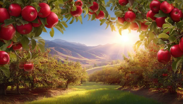 Autumn harvest festival in an apple orchard nature photography scenic landscape vibrant colors photo