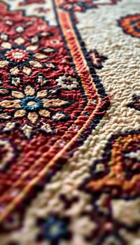 close up of a rug with a red and blue design photo