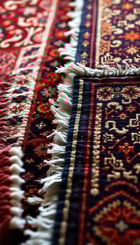 close up of an oriental rug with fringes photo