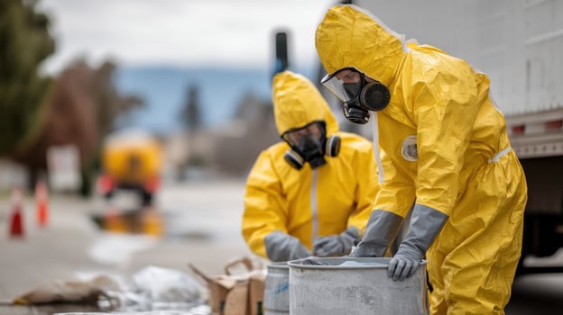 Emergency response team handling hazardous material spill photo