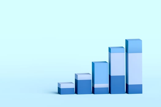 3D blue bar graph with increasing growth on blue background. with copy space and business report design photo