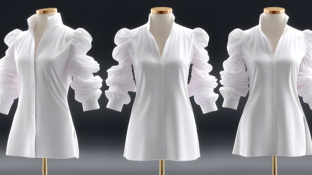 Elegant White Puff Sleeve Blouse Shirt Dress Mannequin Fashion Apparel Design photo