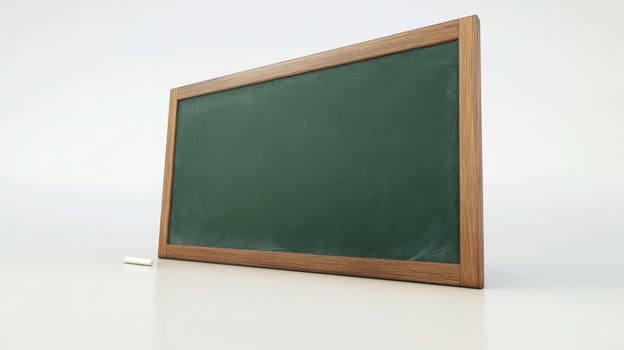 Empty Green Chalkboard with Wooden Frame and Chalk Piece Ready for Learning and Education photo
