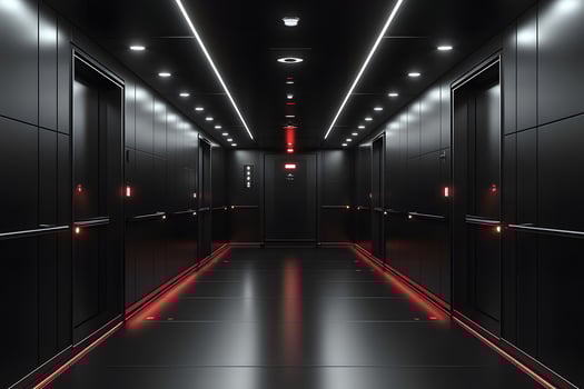 Futuristic Corridor with Dark Aesthetic and Neon Lighting for Modern Architectural Design photo