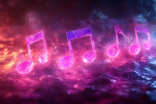 Vibrant Musical Notes in Neon Colors for Creative Design and Digital Art photo