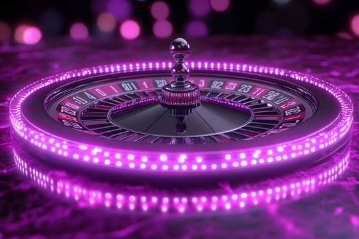 Neon Pink Roulette Wheel in Casino Setting for Gaming and Entertainment photo