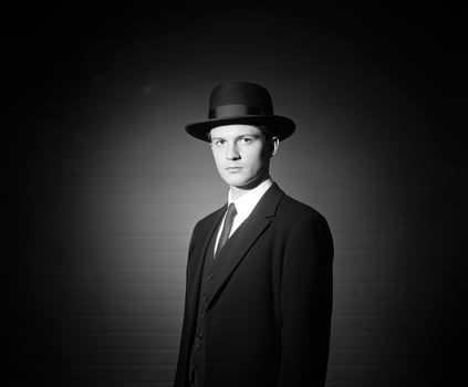 secret agent black and white color photo