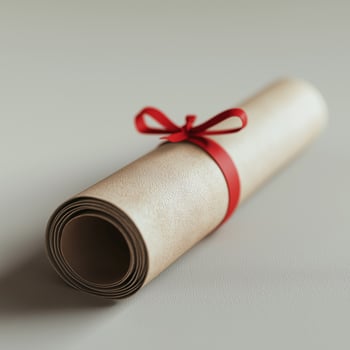 Rolled Diploma Tied with Red Ribbon photo