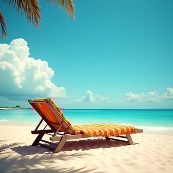 A beach chair and a towel on the sand photo