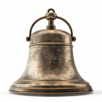 Old bronze bell isolated on white background symbolizing history and tradition photo
