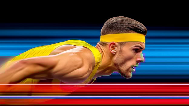 Determined Male Athlete in Motion Blurred Background photo