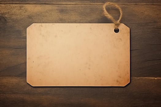 Blank vintage tag on wooden background with copy space photo