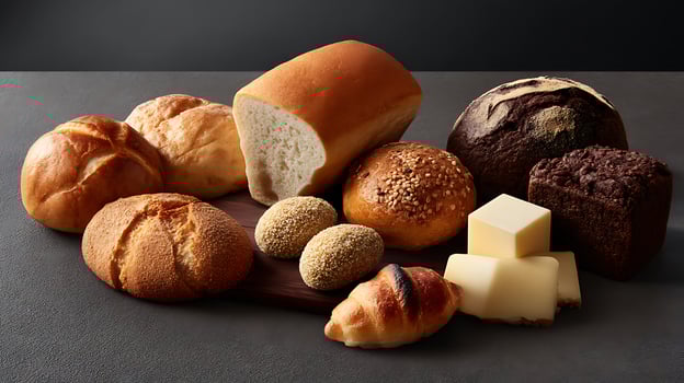 Various types of bread and other baked goods photo