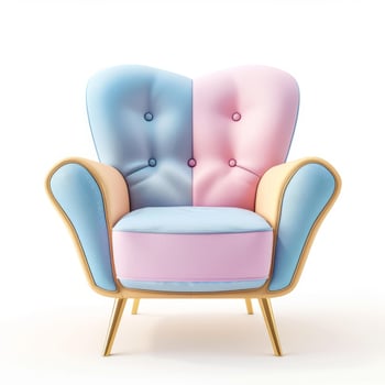 Pastel armchair with golden legs standing on white background photo