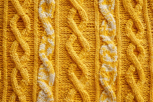 Yellow and white cable knit fabric creating a cozy and warm texture photo