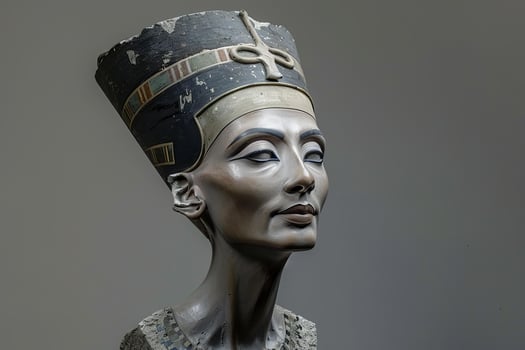 Bust of nefertiti, great royal wife of pharaoh akhenaten, wearing traditional headdress photo