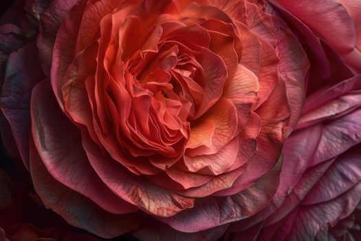 Close up of blooming red rose revealing intricate petals and delicate texture photo