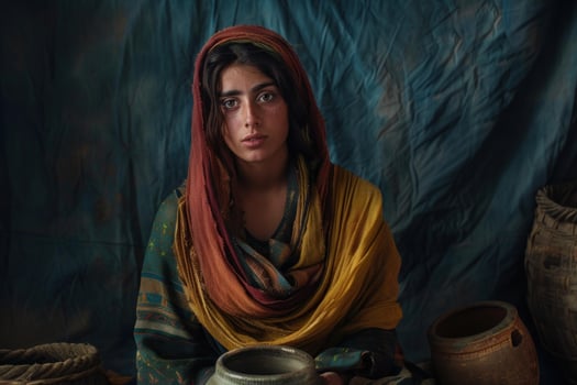 Young afghan potter woman making traditional pottery photo