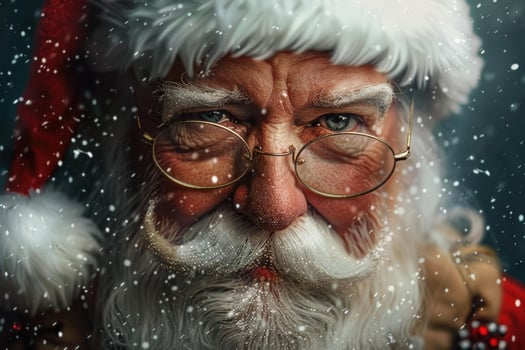 Santa claus winking under snowfall, christmas magic and festive cheer photo