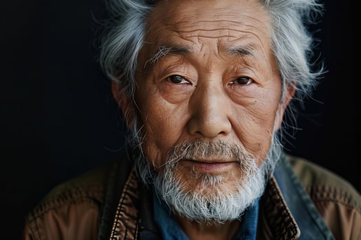 Portrait of senior asian man showing wisdom and experience photo