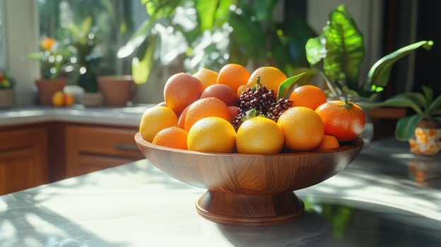 Colorful fruit bowl on kitchen counter photo