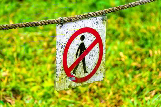 A sign that says no walking on the grass photo