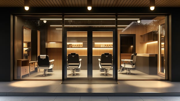 This Inside a stylish barbershop, professional grooming tools are set for beard trimming and shaving. photo