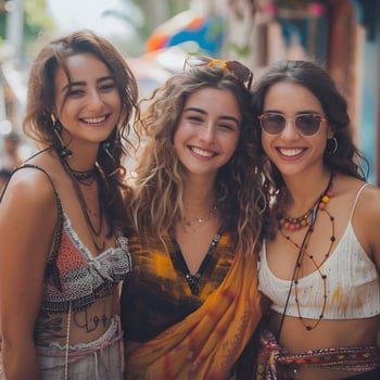 Three young women smiling and posing for a photo