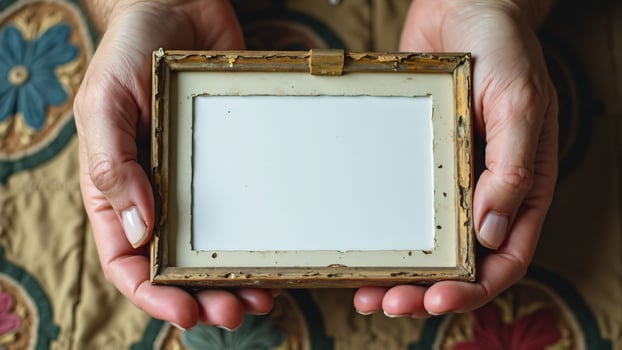 Hands Holding Damaged Picture Frame photo