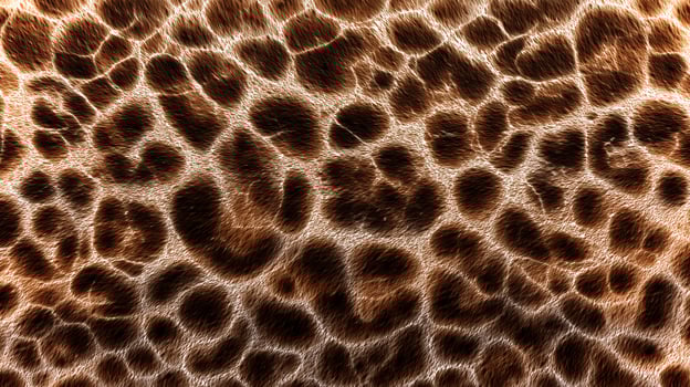 Detailed close-up of giraffe skin texture featuring a unique pattern of brown spots on a tan background, ideal for design inspiration and eco-themed projects. photo